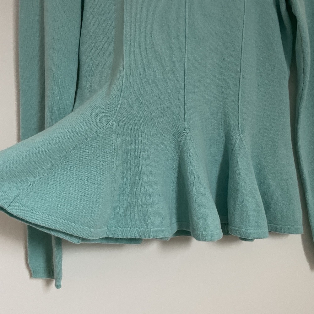 100% Cashmere Antonio Melani Sweater Aqua Peplum Hem Small Career Quite Luxury - Picture 12 of 16